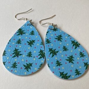Christmas holiday faux leather teardrop printed earrings
